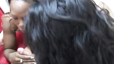 Sluts finger themselves and both try to suck him off at once - 7 image