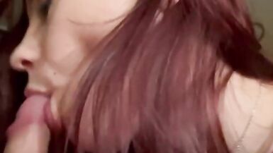 Sexy MILF swallows husbands big , hard cock while playing his game - 13 image