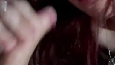 Sexy MILF swallows husbands big , hard cock while playing his game - 7 image