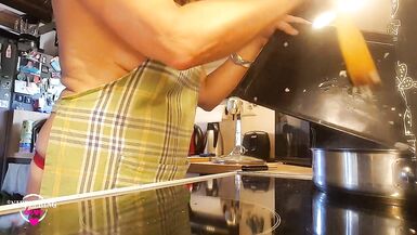 nippleringlover naked kinky mom cooking - sexy panties - extreme pierced nipples - 2 image