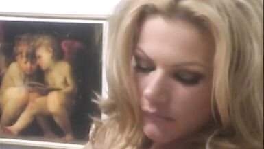 Blonde whore watching herself in the mirror while fucking on the desk - 6 image