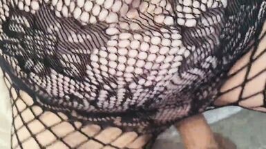 Trying on my new fishnet body stocking and being fingered and fucked in both holes with anal cream pie - 6 image