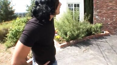 Blonde babe sucks two long hard cocks at once then gets drilled - 1 image