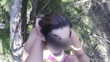 Fucking a hot MILF in the forest with cum in her mouth - 15 image