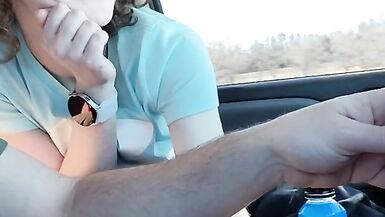 RoadHead, sucking and stroking him while he drives down the highway until he cums in my mouth! - 7 image