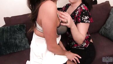 Brunette Lesbians Softly Humping each other in Office Pants and Skirt - 8 image