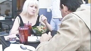 Sexy blonde with big tits is fucked by hippy dude's big cock on couch - 15 image