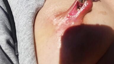 nippleringlover horny milf masturbating outdoors with vibrator pierced pussy extreme nipple piercings