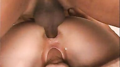 Gorgeous cuttie enjoys as her cute holes are double penetrated by two poles