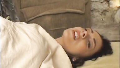 Gorgeous cutties gets banged hard by a muscular hunk on the bed