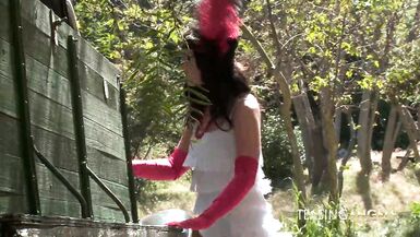 Two horny chicks fucking with a stranger in the nature - 15 image
