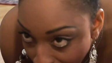 Big dick guy gets his rod sucked by pretty black slut before cumming on her