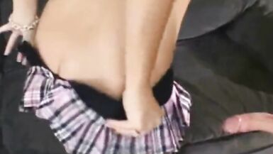 Short hair Blonde Jerks Off Her Boyfriend Enjoying - 4 image