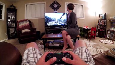 Sucking His Cock While He Games Cum on Tits - 3 image