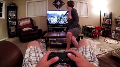 Sucking His Cock While He Games Cum on Tits - 4 image