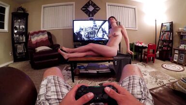 Sucking His Cock While He Games Cum on Tits - 5 image