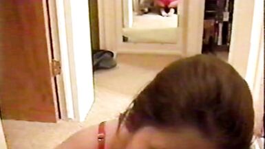 Brunette with huge natural tits gets her face covered in cum - 4 image