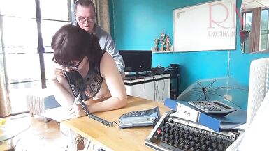 Office domination Boss fucks secretary while she is on the phone. Blowjob in office Cam 2 - 6 image