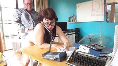 Office domination Boss fucks secretary while she is on the phone. Blowjob in office Cam 2 - 9 image