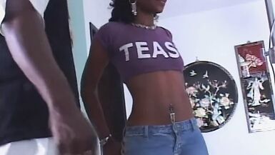 Teen ebony whore with small tits takes black cock in hes ass - 1 image