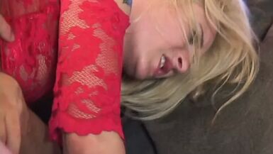 Sexy blonde slut gets fucked in red lingerie - 1 image