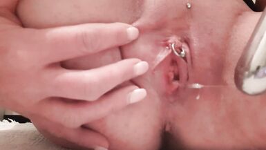 Two Dildos masturbate and Huge Orgasm and Pierced Clit rubbing and Creampie