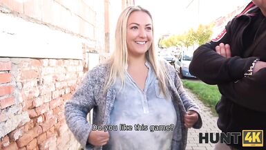 HUNT4K. Busty blonde gladly takes part in nice affair with hubby beside