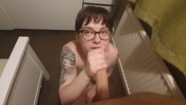 I love it when my horny MILF British Wife gets on her knees and sucks my cock! - 1 image