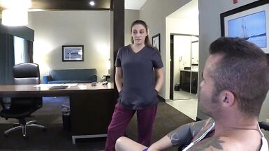 La mamma infermiera bagna e conforta il figlio in sedia a rotelle - 4 image