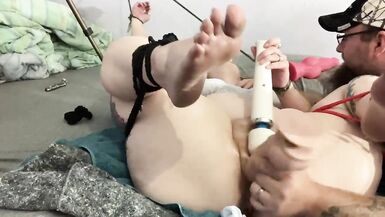 Pinky getting tied and used for play - 6 image
