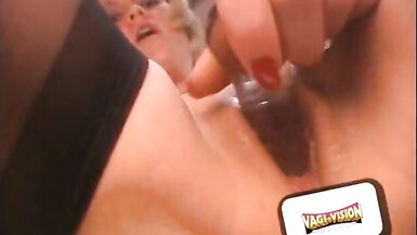 Short-haired blonde cutie spreads legs and rubs her wet pussy - 14 image