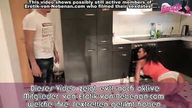German Amateur milf in kitchen caught an get threesome mmf - 1 image