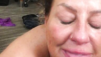 Cheating wife BBW step mom Kelli Bleu gives rough sloppy deepthroat for big cumshot from BBC daddy - 15 image
