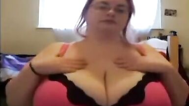 She gives herself a massage on her big tits, fat Abigail. - 3 image