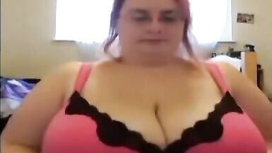 She gives herself a massage on her big tits, fat Abigail. - 4 image