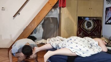 Stealthy step son preying on his mothers feet - 7 image