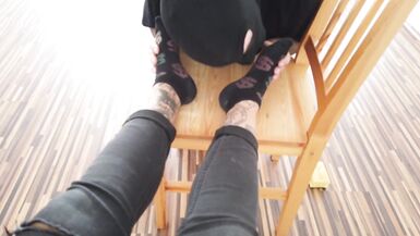 Foot slave worships her tattooed feet - 11 image