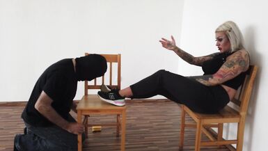 Foot slave worships her tattooed feet - 5 image