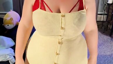 WeVibe Edging Orgasms with Minidress Striptease - BBW 38G Torpedo Tits and G-string - Plus Size Modeling Fetish - 10 image
