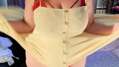WeVibe Edging Orgasms with Minidress Striptease - BBW 38G Torpedo Tits and G-string - Plus Size Modeling Fetish - 12 image