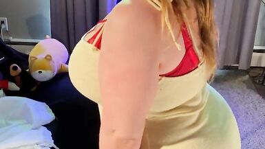 WeVibe Edging Orgasms with Minidress Striptease - BBW 38G Torpedo Tits and G-string - Plus Size Modeling Fetish - 9 image