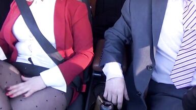 Hot secretary in the car flashing pussy - 2 image