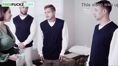 Church Father requests the help of milf to pleasure 3 inexperienced men(Victoria June) - 7 image