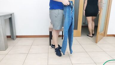Milf gets horny measuring clothes and gives an amazing blowjob - 2 image