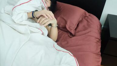 Stepmother pleasures stepson with her feet, next to lover with pantyhose - 1 image