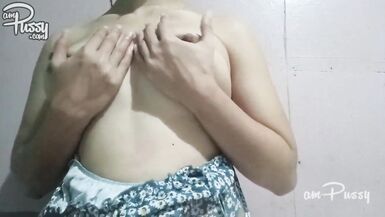 Amateur Asian babe touches her naked body - 5 image