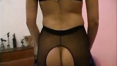 Pretty blonde amateur model shows off her latest stockings - 80's retro - 5 image