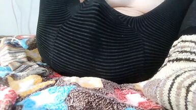 White girl in warm winter pants masturbating online with her Indian boyfriend. - 1 image