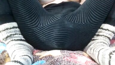 White girl in warm winter pants masturbating online with her Indian boyfriend. - 8 image