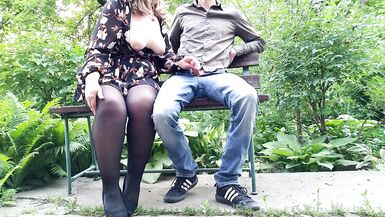 The adventures of a dirty milf in pantyhose in the park on a bench - 12 image